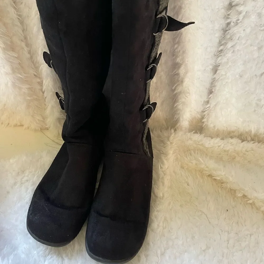 US Polo Assn black faux suede mid  calf pull on boots rubber soles size 11